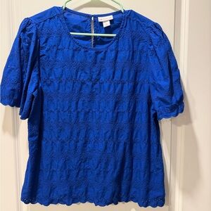 Liz Claiborne Royal Blue Eyelet Blouse